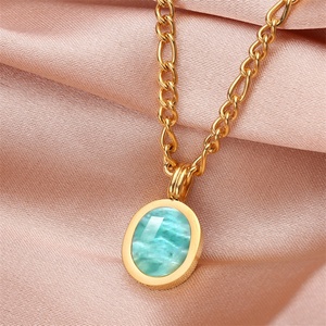 Collier pendentif en acier inoxydable turquoise ovale 2023, plaqué or 18 carats PVD, pour femmes - Product Image 1
