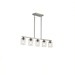 Contemporary Chrome Iron Kitchen Island Pendant <b>Light</b> <b>5</b> <b>Light</b> Brushed Nickel <b>Chandelier</b> Clear Glass Shades Dining Room - Product Image 1