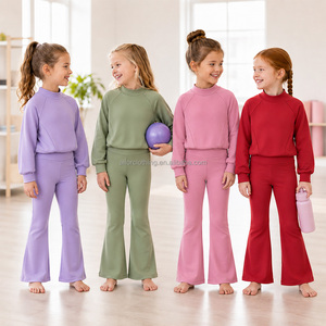 Conjunto Deportivo para Niñas, Ropa de Yoga Elástica, Sudadera Holgada de Manga Larga, Pantalones Acampanados, Ropa Casual de Entrenamiento, Marca Privada - Product Image 3