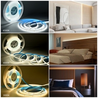 CCT Strip COB tembaga fleksibel 608LED/M, Strip COB warna ganda temperatur 8mm/10mm 14W/M 12V/24V IP20 lanskap Ra90