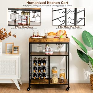 Carrito de Bar Móvil Industrial con Ruedas, Carrito Utilitario de Madera para el Hogar, Carrito de Cocina con Soporte para Vasos 9 - Product Image 3