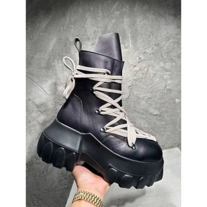 Botas de Plataforma Impermeables de Cuero Genuino Negro con Cordones para Mujer, Suela de Goma Antideslizante, Estilo Gótico Urbano - Product Image 2