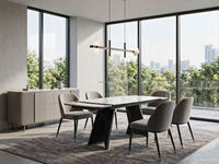 Table à manger pliante gain de place en promotion, surface en pierre frittée, structure métallique pour hôtel et maison