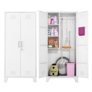 Gabinete de Limpieza de Acero Inoxidable QJG de 3 Niveles con Doble Puerta Multifuncional para Almacenamiento de Escobas, Fregonas y Aspiradoras - Product Image 5