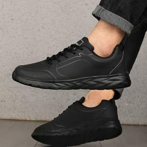 נעלי הליכה שטוחות לגברים, דגם הליכה, סניקרס ריצה, סוליה קלה EVA, גפה עליונה עמידה למים מפוליאוריטן, מידה גדולה, שחורות, סופגות זעזועים - Product Image 3