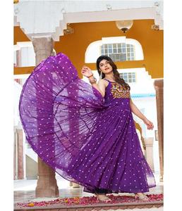 Vestido Informal para Uso Diario con Trabajo Gamathi y Estampado Bandhani Diseñado para Mujeres Atuendo Étnico Elegante Adecuado para el Trabajo - Product Image 5