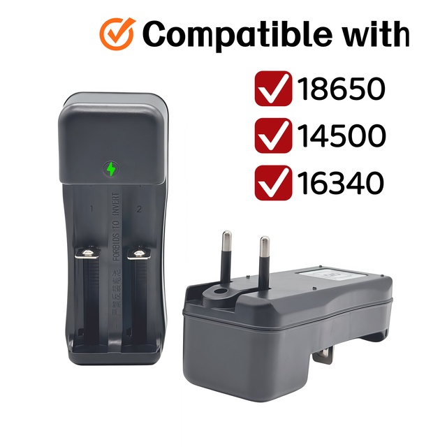 Universal Dual Charger 18650/14500/26650/16340 Li-Ion Batteries 4.2V Output EU Plug Supports Microphone Camera CE Certified