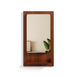 Estante de pared con espejo de nogal, 47,6x15,7 pulgadas, diseño moderno rectangular para dormitorio, sala de estar, entrada - Product Image 1