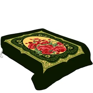 HOT!100% Polyester Embossed Middle East style for Golden pattern printed design raschel blanket