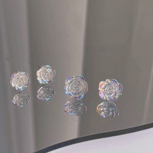Cool Rose Stud Earrings 6mm 8mm Titanium Steel Ear Post Zinc Alloy Flower Shape For Women Gift - Product Image 3