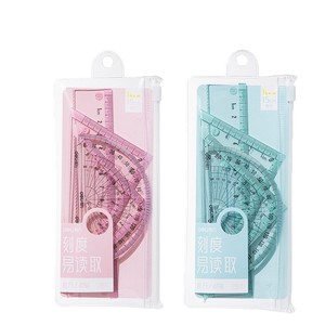 Juego de reglas para estudiantes Deli, 16 cm, plástico, 4 piezas, herramientas de matemáticas, regla transparente, transportador, escala, kit de dibujo técnico - Product Image 5