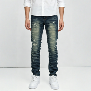 Pantalones vaqueros de estilo vintage con lavado sólido, efecto desgastado y bolsillos funcionales para un look urbano estilo punk y hip-hop. - Product Image 3