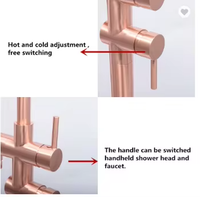 Grifo de Bañera con Soporte de Pie en Oro Rosa, Moderno, de una Sola Manija, Latón con Acabado Cepillado, Núcleo de Válvula de Cerámica, Barra Deslizante de Lluvia, para Apartamento
