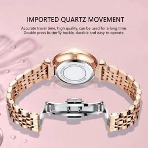 Montre de luxe POEDAGAR 719 en or rose pour femmes, montre-bracelet à quartz en acier inoxydable, étanche, cadran multi-angles, montre pour femmes tendance - Product Image 2
