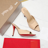 Mules à talons hauts en cuir véritable de luxe pour femme, à bout pointu, style sandales de créateur, pour l'extérieur, mode estivale