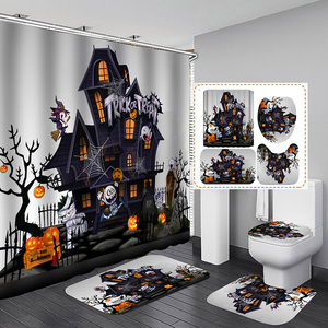 Halloween impermeabile zucca stampa semplice <span class=keywords><strong>bagno</strong></span> <span class=keywords><strong>bagno</strong></span> 4 pezzi tenda doccia con <span class=keywords><strong>tappeti</strong></span> - Product Image 4