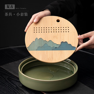Yusu Portable <b>Tea</b> Set With Tray 1 <b>Pot</b> 4 Cups <b>Ceramic</b> Travel Gift Set - Product Image 3
