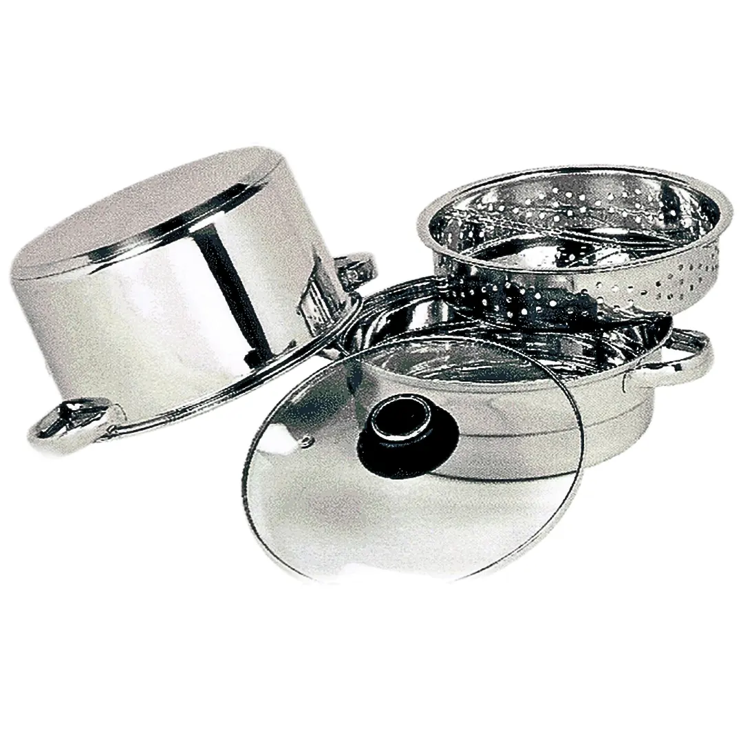 Top Quality 3 Qtz Pasta Steamer with Tubular Handle & Glass Lid 4 Pcs Sets Available at Different Sizes
