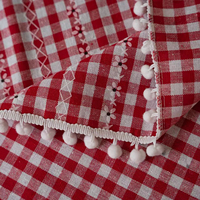 Nappe ronde à points festonnés à carreaux, en coton et lin, motif quadrillé rouge et blanc, pour mariage et décoration de table de dîner, vente en gros