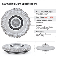 Plafonnier LED moderne en cristal avec télécommande, 3 températures de couleur RGB, éclairage intérieur pour salon et chambre