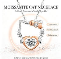 Collier polyvalent en chaîne de bambou transfrontalière avec pendentif chat en moissanite, design de niche délicat en forme de cœur pour clavicule