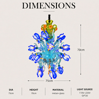Lustre en verre artisanal bleu à fleurs pour villa de luxe, lampe suspendue d'intérieur