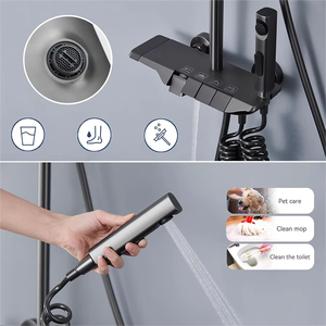 Système <span class=keywords><strong>de</strong></span> Douche <span class=keywords><strong>Piano</strong></span> <span class=keywords><strong>De</strong></span> Luxe en Acier Inoxydable Gris Anthracite avec Mitigeur Numérique à 4 Boutons - Product Image 4