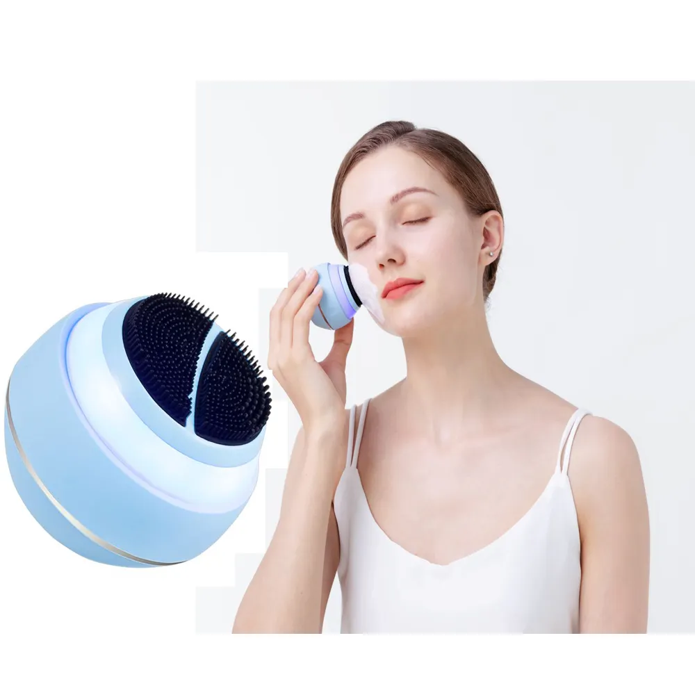 Factory Supplies high frequency 3d sonic 10-in-1 silicone ems facial brush Ipx6 waterproof deep cleansing ems facial device