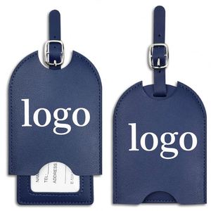 Étiquette de bagage promotionnelle en cuir PU à motif uni, style coulissant incurvé, personnalisable avec logo, prête à l'emploi pour les voyages et les loisirs - Product Image 1