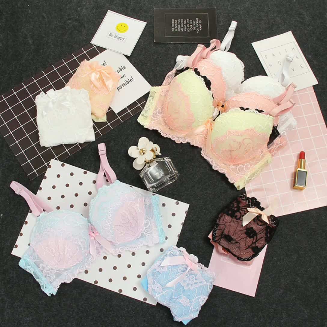 Lace Lace Bra Underwear Set Macaron Color Matching Bra Set Sexy Gathering Women's Underwear Wholesale