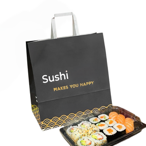 Bolsas de Papel Kraft Negras Reciclables al por Mayor para Restaurantes, con Logotipo Personalizado, para Comida para Llevar, Sushi, Compras, con Asas Planas - Product Image 1