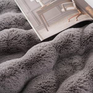 Couvre-lit moelleux et confortable de couleur grise, en fausse fourrure de lapin, sans perte de poils, <span class=keywords><strong>couverture</strong></span> d'hiver en peluche - Product Image 6