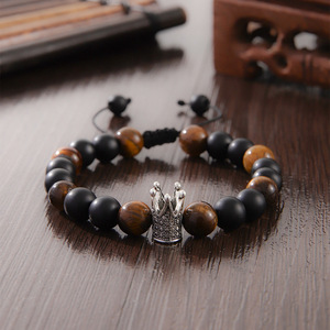 Tiger's Eye <b>Beaded</b> <b>Bracelet</b> With Crown Charm Adjustable For Men Jewelry Spring 2024 Yiwu Origin - Product Image 1