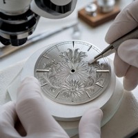 Montre de plongée mécanique de luxe OEM avec cadran émaillé, peinture à l'huile sur mesure, paysage miniature peint à la main et diamants saphir