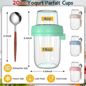 Tarros de vidrio para avena nocturna con tapas y cucharas, vasos de yogur de pared simple, recipientes portátiles para llevar, tazas de desayuno, para cereales, leche, ensalada, aptos para calentar - Product Image 3