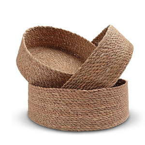 Cestas Tejidas Redondas Hechas a Mano, Cesta de Almacenamiento de Hierba de Cattail Beige, Contenedor Organizador - Product Image 1