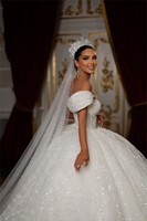 Robes de mariée sur mesure robe de bal princesse paillettes perlées scintillantes dentelle hors épaule robes de mariée de luxe en cristal