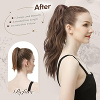 Queue de cheval à clipser de 14 pouces, extension de cheveux synthétiques ondulés naturels, 120g, multicolores, pour femmes, vente en gros, anti-frisottis, mélanges variés
