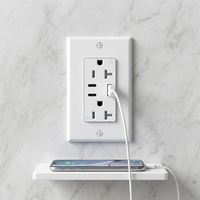 Prise murale 20A avec ports USB A et double USB C 5V, résistante aux manipulations, IP44, homologuée US ETL