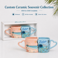 Souvenirs touristiques barbadiens, ensemble de tasses à café en céramique pour couple, forme de cœur, avec boîte, personnalisable, plage, ville, OEM, ODM, vente en gros