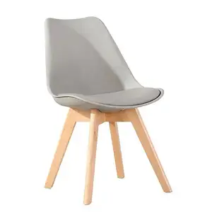 Cheap Home Furniture Plastic Chair Nordic design Cushion Dining Chair Tulip Side Chair With Wooden Leg