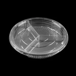 customized clear plastic round shape 3 pantition fruit salad box packaging food containers with lids