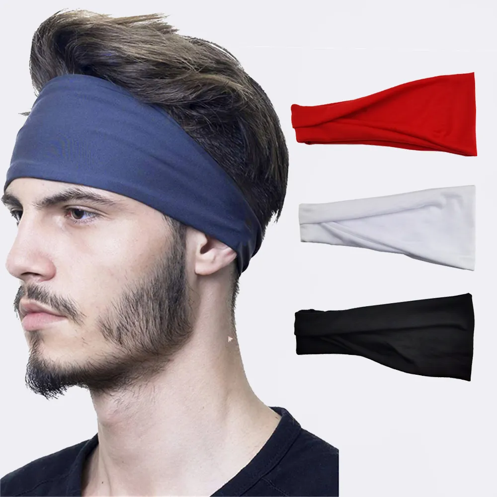 Amazon Hot Sale Solid Color White Black Red Blue Soft Cotton Workout Mens Hairband Headband Men