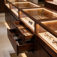 Walnussholz Hochwertige Luxuriöse Moderne Flip-Top Brillen-Vitrine LED Premium Optik-Aufbewahrungsschrank mit Hydraulikdeckel