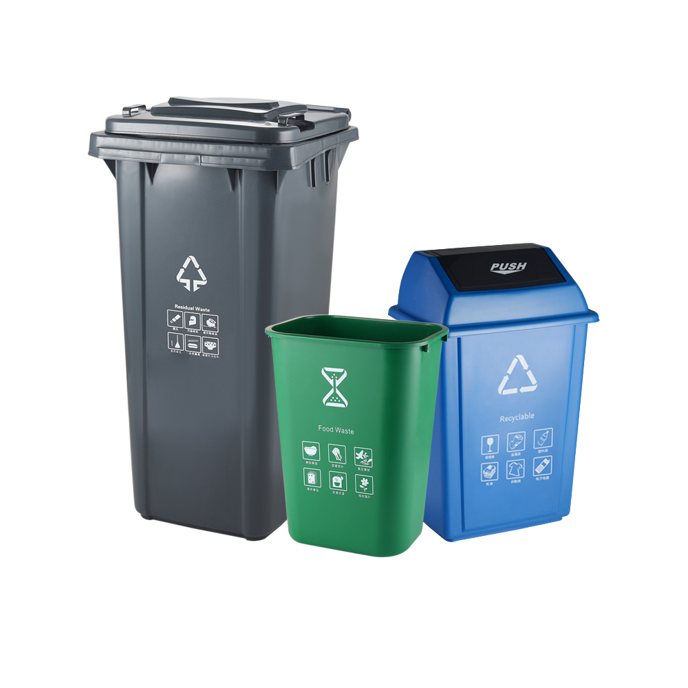 Различные типы бытовых и коммерческих мусорных банок и машин для производства крышек