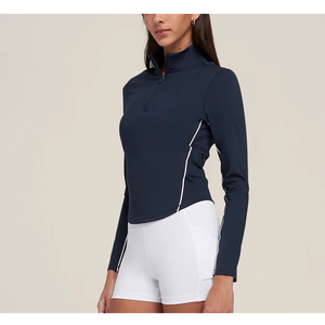 Baju olahraga atletik wanita, baju Pullover lengan panjang ritsleting, baju ketat olahraga Yoga atletik potongan jala nilon - Product Image 1