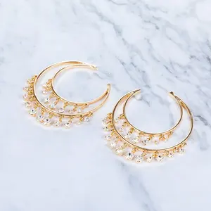 Sparkling big size party crystal rhinestone hoop earring for women jewelry