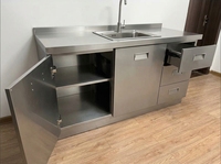 Armoire de cuisine en acier inoxydable SUS304 de qualité alimentaire, ignifuge classe A, sans formaldéhyde, conception modulaire pour projets hôteliers et d'appartements