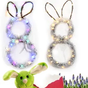 LED Easter Bunny Lights Folding Rattan Circle Lights String Garland Pendant Hanging Ornaments