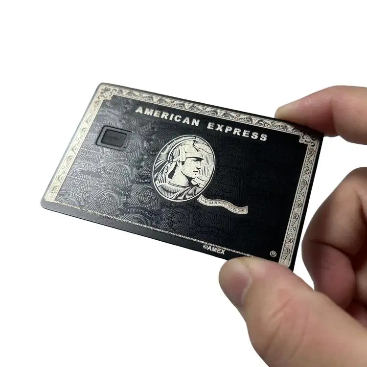 0.8mm Matte Black Silver Metal Amex Card Credit Card With Name on Front, Stripe and Signature on backside